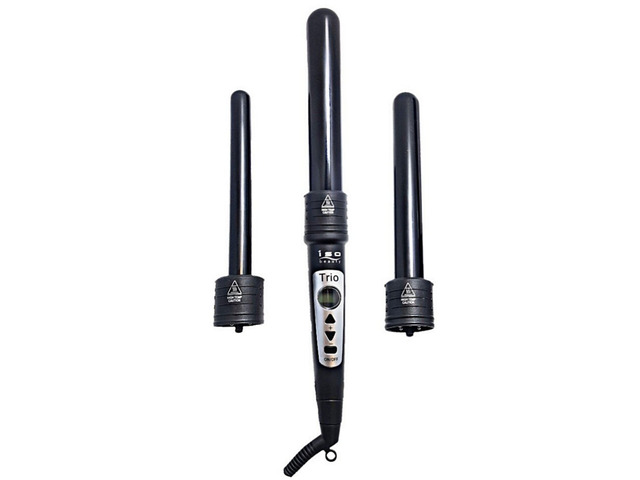 ISO Beauty Trio 3-in-1 Interchangeable Professional Tourmaline-Infused Ceramic Curling Set - Black