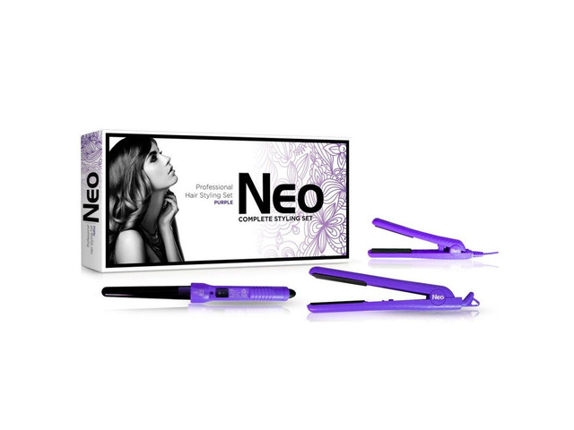 NEO Choice The Full Set - 1.25' Ceramic Flat Iron w/ 0.5' Mini Flat Iron & 25-18mm Ceramic Curling Wand - Metallic Purple