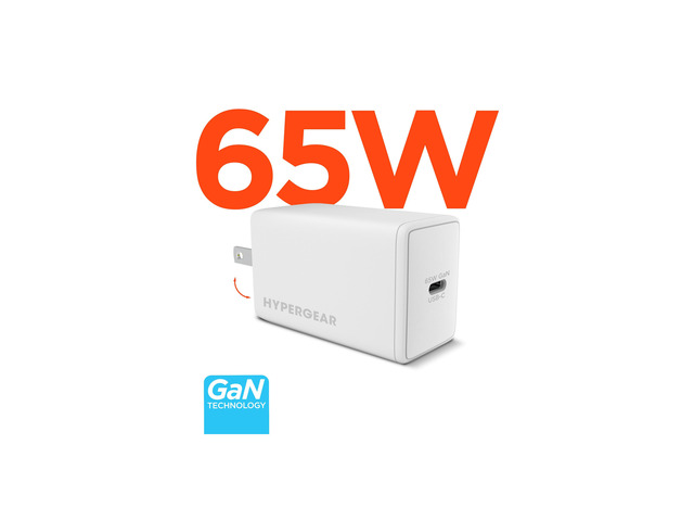 HyperGear SpeedBoost 65W USB-C PD PPS GaN Laptop Charger - White