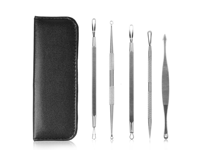 VYSN 5 Pcs Blackhead Remover Kit Pimple Comedone Extractor Tool Set Stainless Steel Facial Acne Blemish Whitehead Popping Zit Removing for Nose...