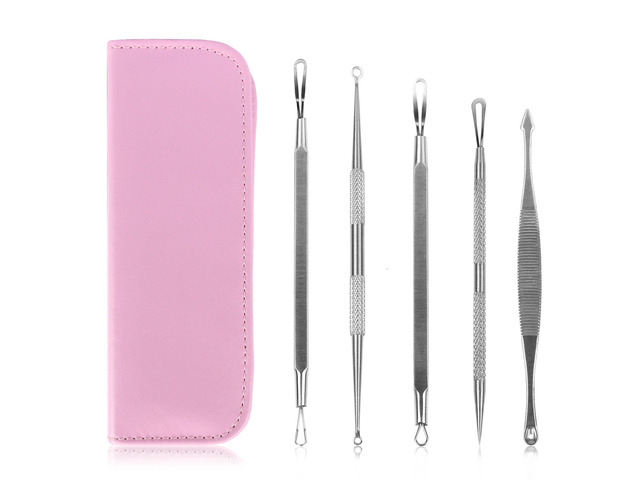 VYSN 5 Pcs Blackhead Remover Kit Pimple Comedone Extractor Tool Set Stainless Steel Facial Acne Blemish Whitehead Popping Zit Removing for Nose...