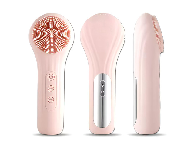 Vista AquaPulse Waterproof Silicone Facial Cleansing Brush - Vibrating Heated Face Scrubber - Pink