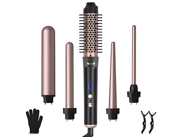 VYSN 5-in-1 Curling Wand Set with Interchangeable Barrels & Anti-Tangle Brush - Rose Gold
