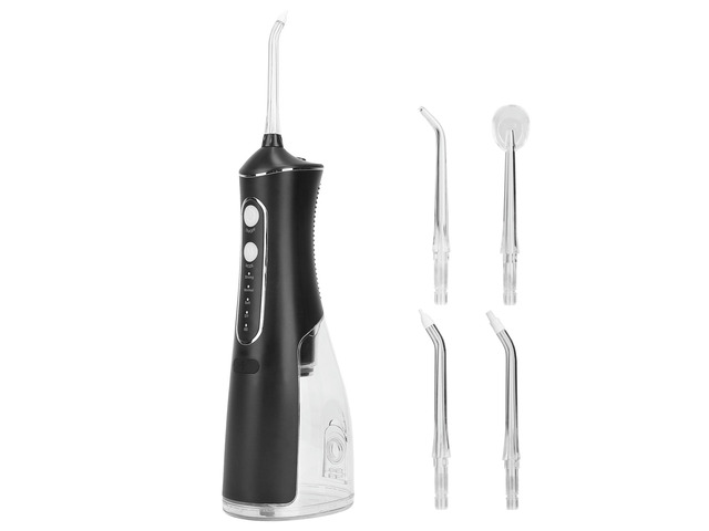 VYSN Portable Water Dental Flosser Cordless Rechargeable Dental Oral Irrigator IPX7 Waterproof Teeth Cleaner with 4 Modes 4 Nozzles 10.15oz - Black