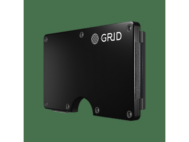 GRID Wallet Black Aluminum Money Clip Wallet, Slim Metal RFID Card Holder, Minimalist Front Pocket Wallet - Black