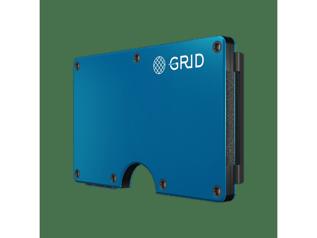 GRID Wallet Blue Aluminum Money Clip Wallet, Slim Metal RFID Card Holder, Minimalist Front Pocket Wallet - Blue