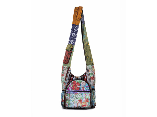 Kathmandu Collection Vintage Patchwork Hobo Bag with Water Bottle Pockets - Multi
