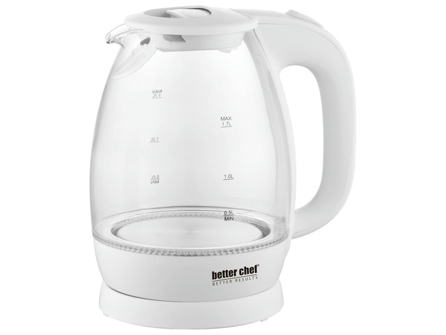 Better Chef 1.7-Liter (7.2-Cup) Glass Cordless Kettle W/Led - White