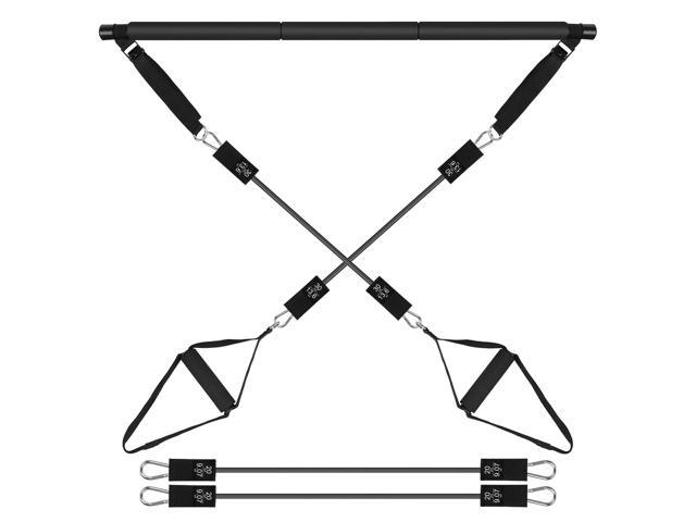 Fresh Fab Finds Pilates Bar Kit with 100LBS Resistance Bands Multifunctional Pilates Yoga Toning Bar Full Body Exercise Equipment Set - Black - 100...