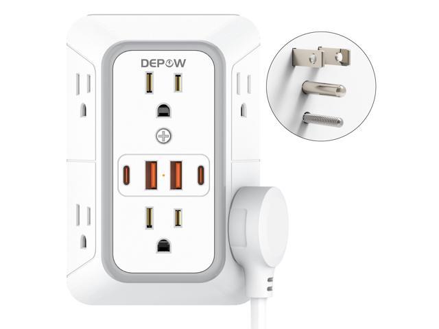 DEPOW Wall Charger 6 AC Outlet Extender with 4 USB Charging Ports(2 USB C), 3-Sided Power Strip Multi Plug Wall Outlet Splitter Adapter Spaced for...