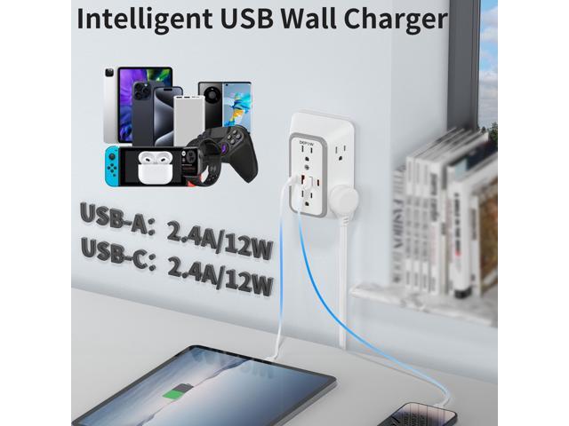 DEPOW Wall Charger 6 AC Outlet Extender with 4 USB Charging Ports(2 USB C), 3-Sided Power Strip Multi Plug Wall Outlet Splitter Adapter Spaced for...