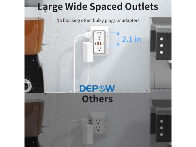 DEPOW Wall Charger 6 AC Outlet Extender with 4 USB Charging Ports(2 USB C), 3-Sided Power Strip Multi Plug Wall Outlet Splitter Adapter Spaced for...
