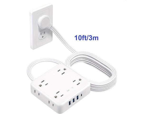 HOPOW Power Strip Surge Protector -10 ft Flat Plug Extension Cord with 8 Outlets & 4 USB Ports (1 USB C), 1440 Joules, Wall Mount, Desk Charging...