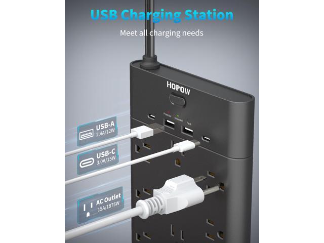 HOPOW Power Strip Surge Protector with 19 Outlets and 4 USB Ports, 6.5 Ft Flat Plug Heavy Duty Extension Cord, 1875W, 2100J Surge Protection, Wall...