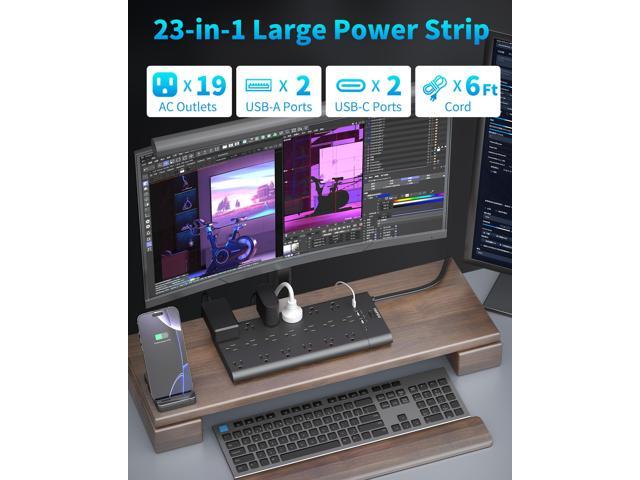 HOPOW Power Strip Surge Protector with 19 Outlets and 4 USB Ports, 6.5 Ft Flat Plug Heavy Duty Extension Cord, 1875W, 2100J Surge Protection, Wall...
