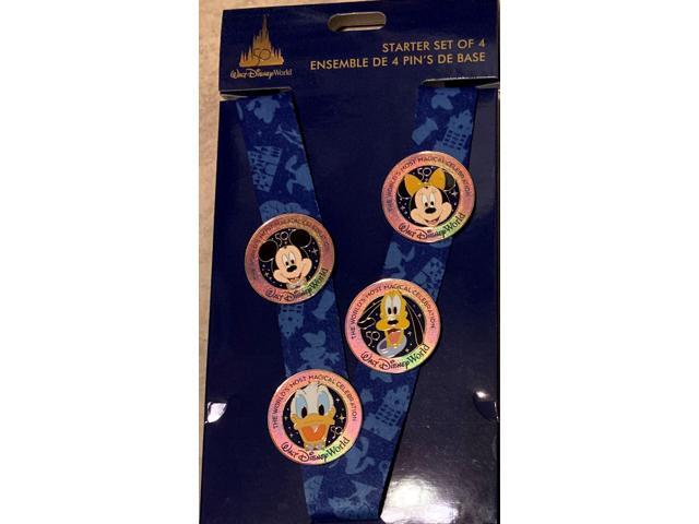 Disney Parks 50th Anniversary Starter Pin 4 pc Set w/ Lanyard NEW factory sealed