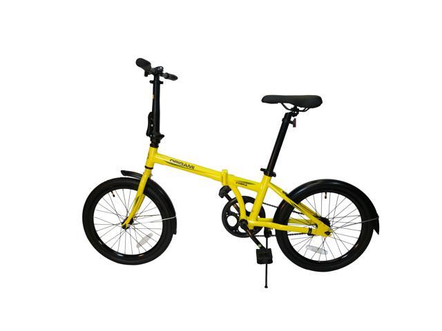 The Origami Cobra is a lightweight single-speed folding bike that offers comfort and maneuverability in a compact package. Yellow
