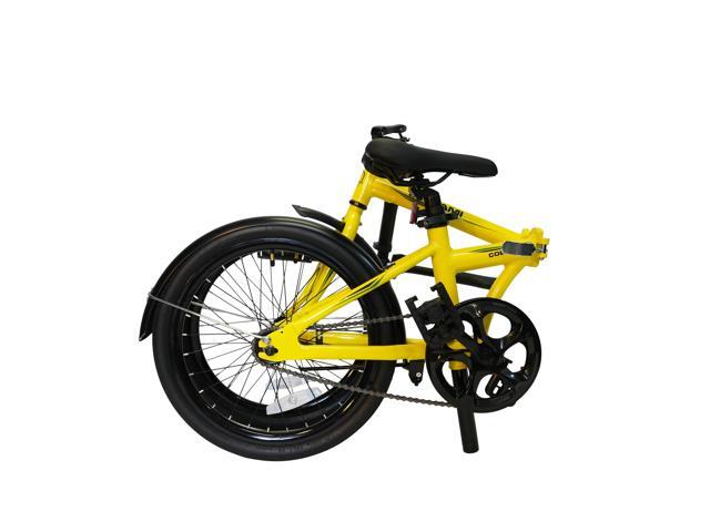 The Origami Cobra is a lightweight single-speed folding bike that offers comfort and maneuverability in a compact package. Yellow