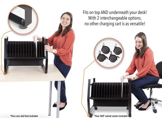 Line Leader 14 Device Open Charging Cart for Laptops, Tablets & Chromebooks, Mobile Laptop Station with Removable Wheels For Desktop or Under Desk...