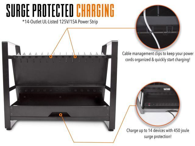 Line Leader 14 Device Open Charging Cart for Laptops, Tablets & Chromebooks, Mobile Laptop Station with Removable Wheels For Desktop or Under Desk...