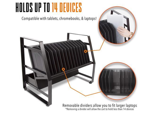 Line Leader 14 Device Open Charging Cart for Laptops, Tablets & Chromebooks, Mobile Laptop Station with Removable Wheels For Desktop or Under Desk...