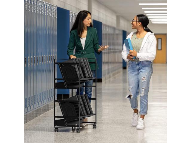 Line Leader 32 Device Mobile Charging Station - Portable and Rolling Open Charging Storage Cart with Reversible Top Shelving for Tablets, Laptops,...