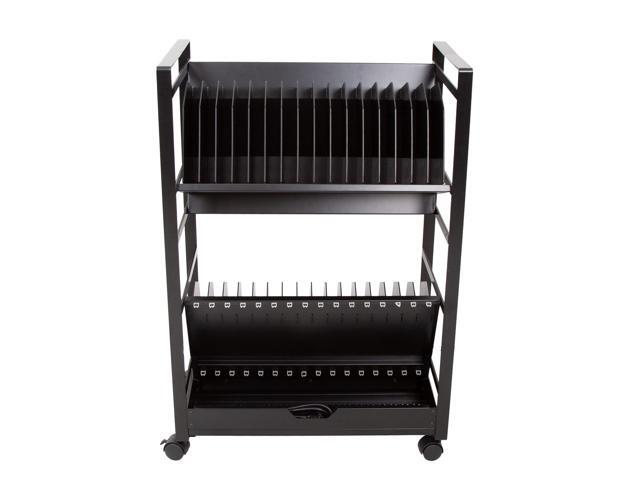 Line Leader 32 Device Mobile Charging Station - Portable and Rolling Open Charging Storage Cart with Reversible Top Shelving for Tablets, Laptops,...