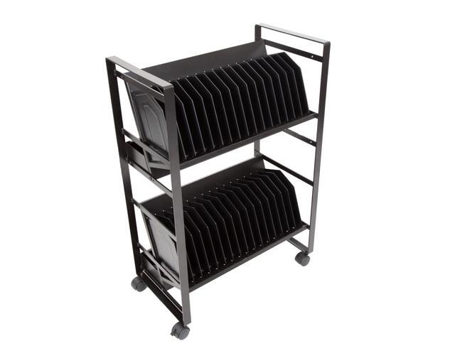 Line Leader 32 Device Mobile Charging Station - Portable and Rolling Open Charging Storage Cart with Reversible Top Shelving for Tablets, Laptops,...