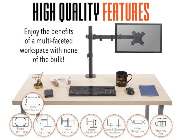Stand Steady Dual Monitor Mount Clamp-On Height Adjustable Monitor Arm Vesa Mount Fits 1 Screen 13 - 32 Inches Black