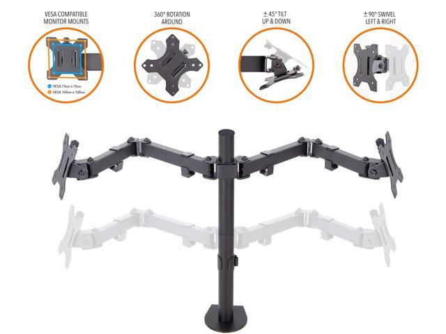 Stand Steady Dual Monitor Mount| Clamp-On Height Adjustable Double Monitor Stand with Desk Clamp| Full Articulation VESA Mount Fits Most LCD/LED Monitors 13-32 Inches | Black - image 4