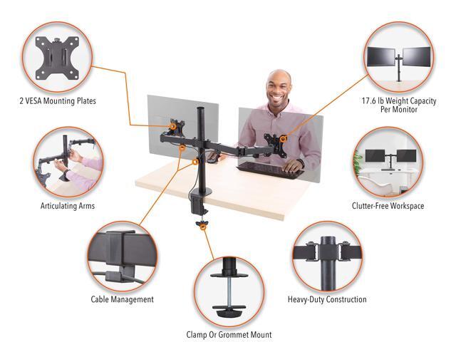 Stand Steady Dual Monitor Mount| Clamp-On Height Adjustable Double Monitor Stand with Desk Clamp| Full Articulation VESA Mount Fits Most LCD/LED Monitors 13-32 Inches | Black - image 7