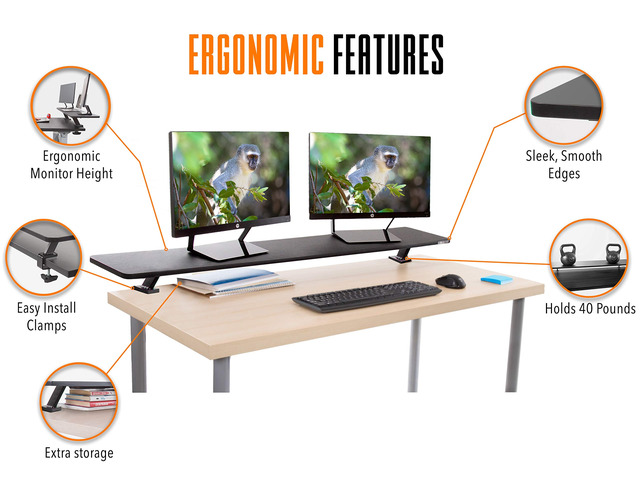 Stand Steady 55 Inch Clamp On Desk Shelf Large Monitor Riser Supports 3 Screens for Extra Storage Ergonomic Monitor Stand Securely Attaches to...