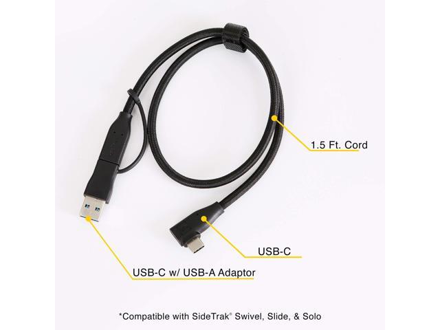 SideTrak USB-C to USB-C Cable & USB-A Adapter Durable, Flexible, Tangle-Free Braided Nylon Cord 1.5ft Black