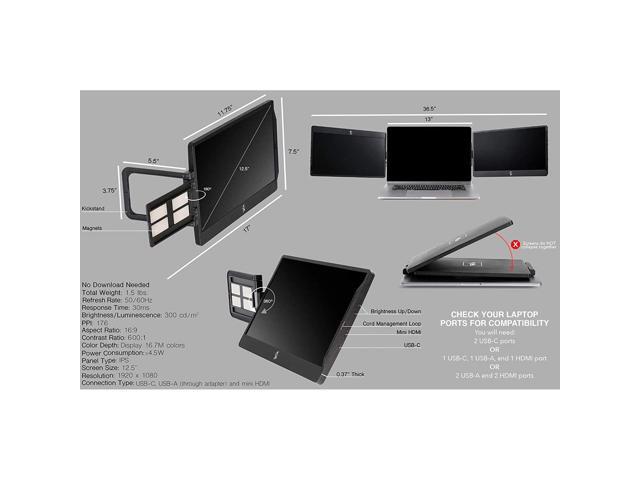 SideTrak - Swivel Triple 12.5" Attachable Portable Monitor - Black - image 8