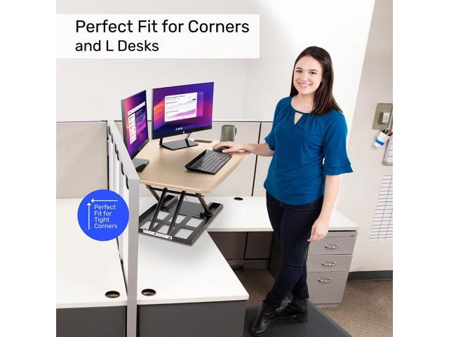 X-Elite Pro 40' Corner Standing Desk Converter with Pneumatic Lift Adjustable Sit to Stand Riser, L-Shaped Desks & Cubicles Fully Assembled...