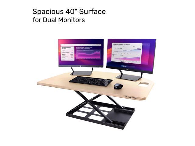 X-Elite Pro 40' Corner Standing Desk Converter with Pneumatic Lift Adjustable Sit to Stand Riser, L-Shaped Desks & Cubicles Fully Assembled...