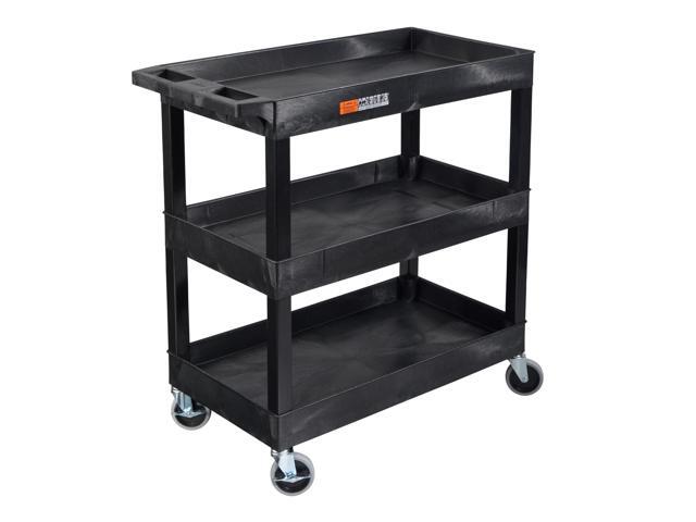 Stand Steady Tubstr 3 Shelf Utility Push Cart Supports Up to 300 lbs - Heavy-Duty Plastic Service Cart Great for Offices, Warehouse Storage, Garage...