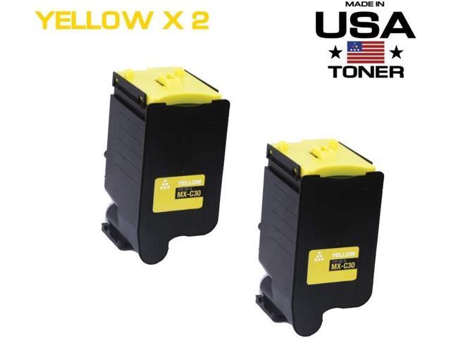 MADE IN USA TONER Compatible Replacement for Sharp MX-C30NTY, MX-C250F, C300P, C300W, C301W, C303W, C304W, C305W, C306W (Yellow, 2 Pack)