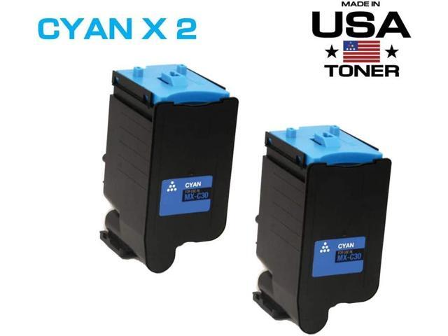 MADE IN USA TONER Compatible Replacement for Sharp MX-C30NTC, MX-C250F, C300P, C300W, C301W, C303W, C304W, C305W, C306W (Cyan, 2 Pack)