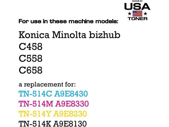 MADE IN USA TONER Compatible Replacement for use in Konica Minolta TN514K,TN514C,TN514M,TN514Y, bizhub C458, C558, C658 (Black, Cyan, Yellow,...