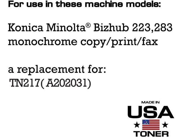 MADE IN USA TONER Compatible Replacement for Konica Minolta Bizhub 223, 283, TN-217 TN217 A202031 (Black, 3 Pack)