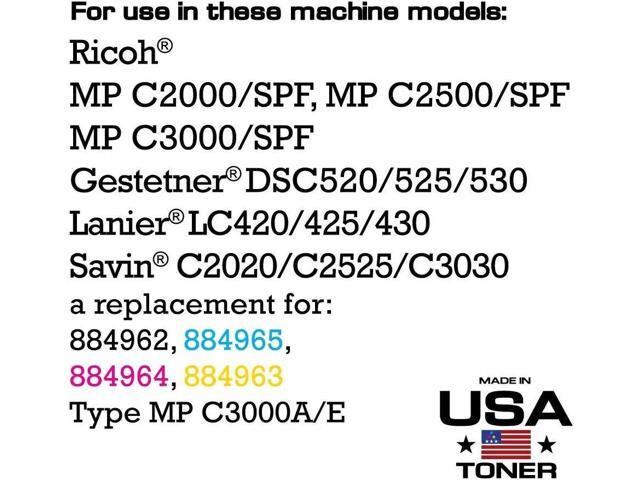 MADE IN USA TONER Compatible Replacement for Ricoh Aficio MPC3000, MPC2000, MPC2500, Savin C2020 C2525 C3030 (Black, Cyan, Yellow, Magenta, 4 ctgs)