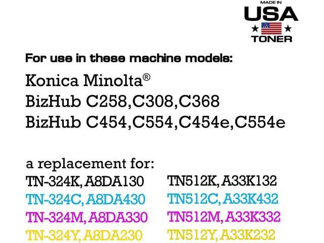 MADE IN USA TONER Compatible Replacement for use in Konica Minolta bizhub C258, c308, c368, c454, c554, C454e, C554e Universal (TN-324K/C/M/Y,...