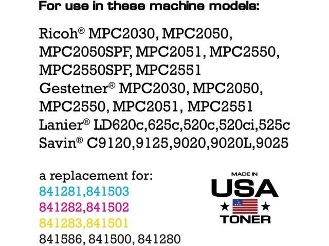 MADE IN USA TONER Compatible Replacement for Ricoh MP C2551 MP C2051, 841586 841503 841502 841501 (CMYK, 4 Cartridges)