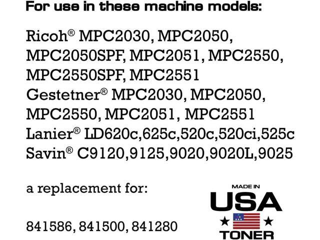 MADE IN USA TONER Compatible Replacement for Ricoh MP C2051, C2551, C2030, C2050, C2530, C2550, 841586, 841500, 841280 (Black, 2 Pack)