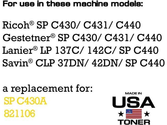 MADE IN USA TONER Compatible Replacement for Ricoh SPC430dn SP C431dn SP C440dn Savin CLP 37DN CLP 42DN SP C440 SPC430A, 821106 (Yellow, 2 Pack)