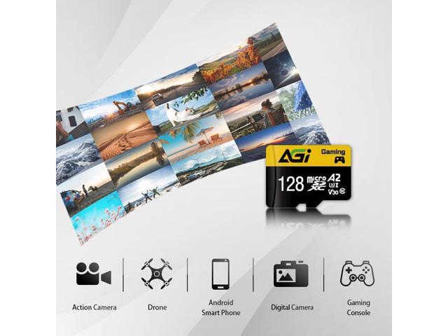 AGI 128GB TF138 MicroSDXC Memory Card C10 U3 V30 A2 Micro SD (R/W Speed up to 98/70 MBs) SD Card Adapter is accompanied for Using with DSLRs,...