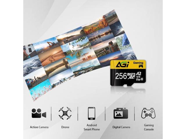 AGI 256GB TF138 MicroSDXC Memory Card C10 U3 V30 A2 Micro SD (R/W Speed up to 98/70 MBs) SD Card Adapter is accompanied for Using with DSLRs,...