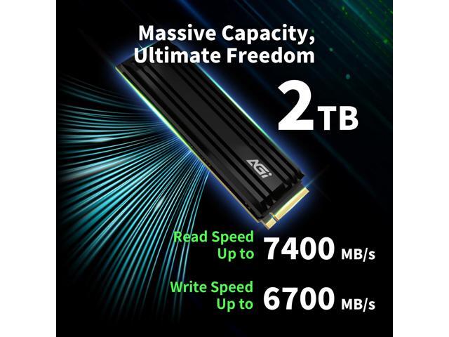 AGI 2TB SSD, AI828 PCIe NVMe 4.0 M.2 2280 Gen4x4 with Heat Sink, Read up to 7400MB/s, Work with PS5, 3D NAND Internal Solid State Drive -...