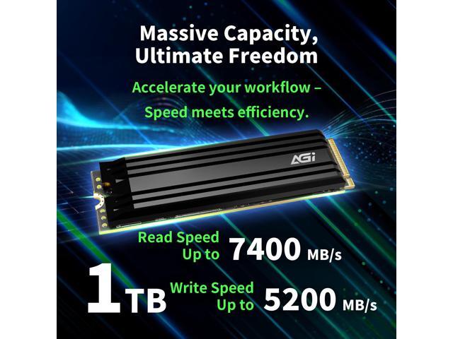 AGI 1TB SSD, AI828 PCIe NVMe 4.0 M.2 2280 Gen4x4 with Heat Sink, Read up to 7400MB/s, Work with PS5, 3D NAND Internal Solid State Drive -...